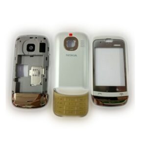 Nokia C2-03 Kasa Kapak Tuş Takımı C2-03 Uyumlu Gold Beyaz Renk Orta Kasa Ön Kapak Arka Kapak Tuş Takımı